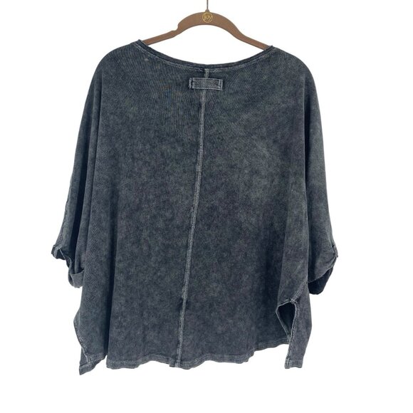 Free People XS Oversized First Base Henley Top Washed Out Black Boxy Burnout - Picture 2 of 13